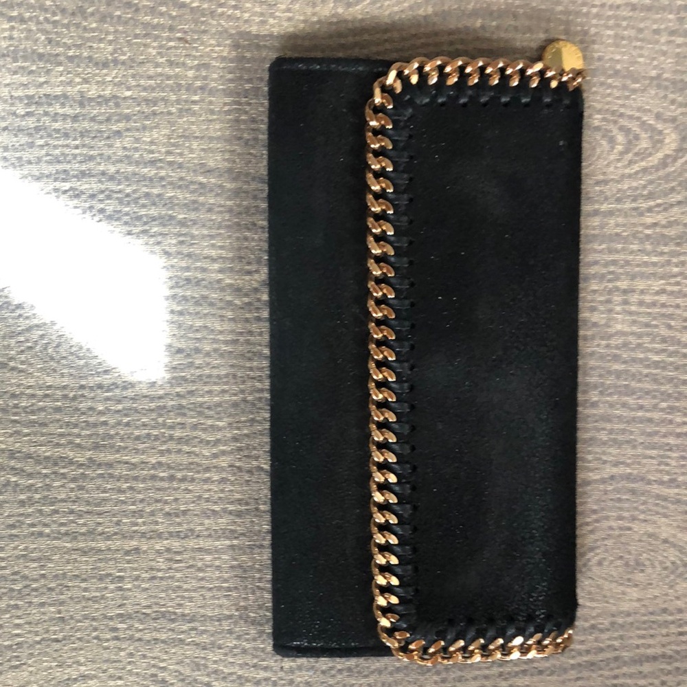 Stella McCartney Black Wallet with Gold Chain Detail